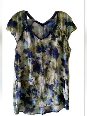Simply Vera Wang Floral Cap-Sleeve V-Neck Top - Blue & Green